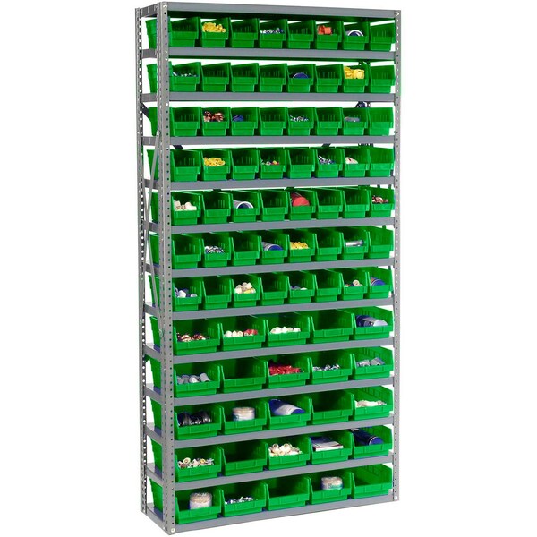 Global Industrial Steel Shelving, Total 81 4inH Plastic Shelf Bins Green, 36x12x72-13 Shelves 603442GN - main